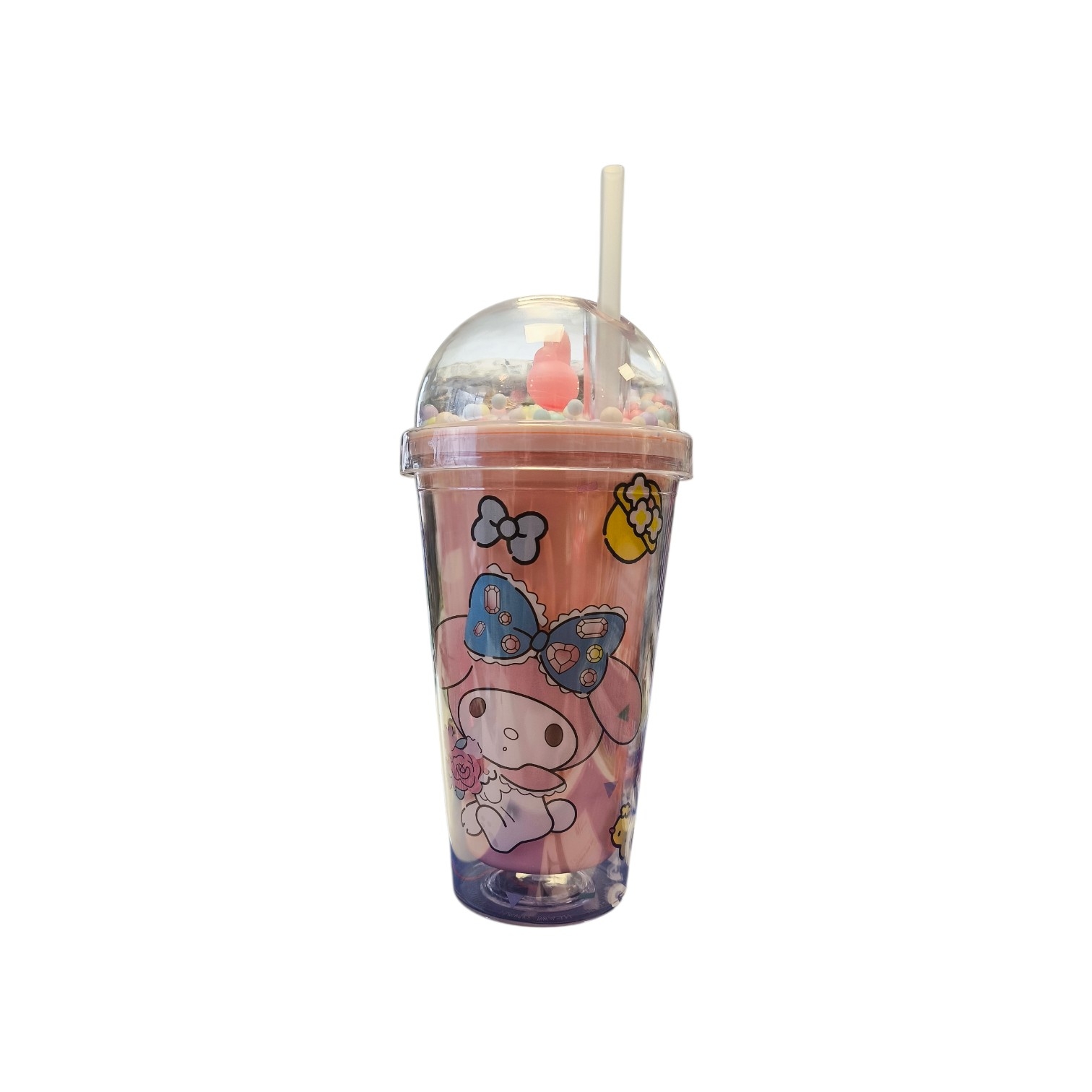Vaso Rosado Con Sorbito